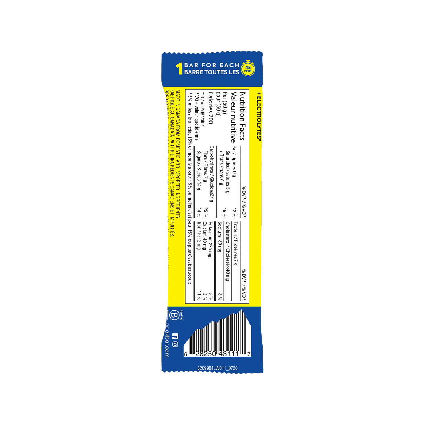Näak Ultra Energy Peanut Butter Chocolate bar back of packaging available at Fuel Kit