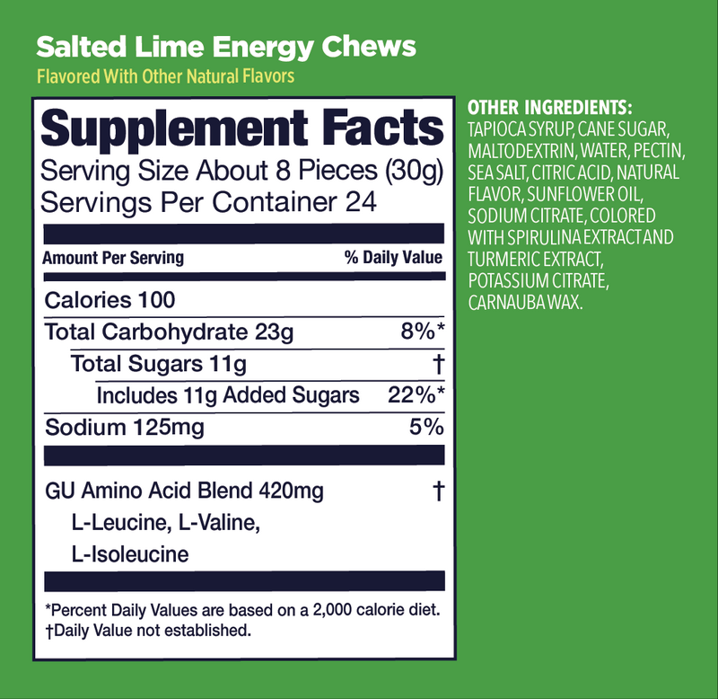 Supplement Facts for Salted Lime Energy Chews