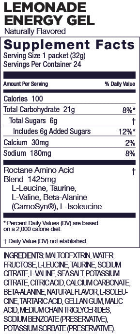 GU Lemonade Energy Gel Nutrition Facts