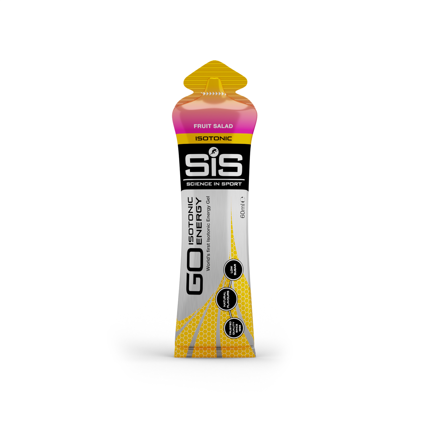 SiS isotonic energy gel packaging on a white background