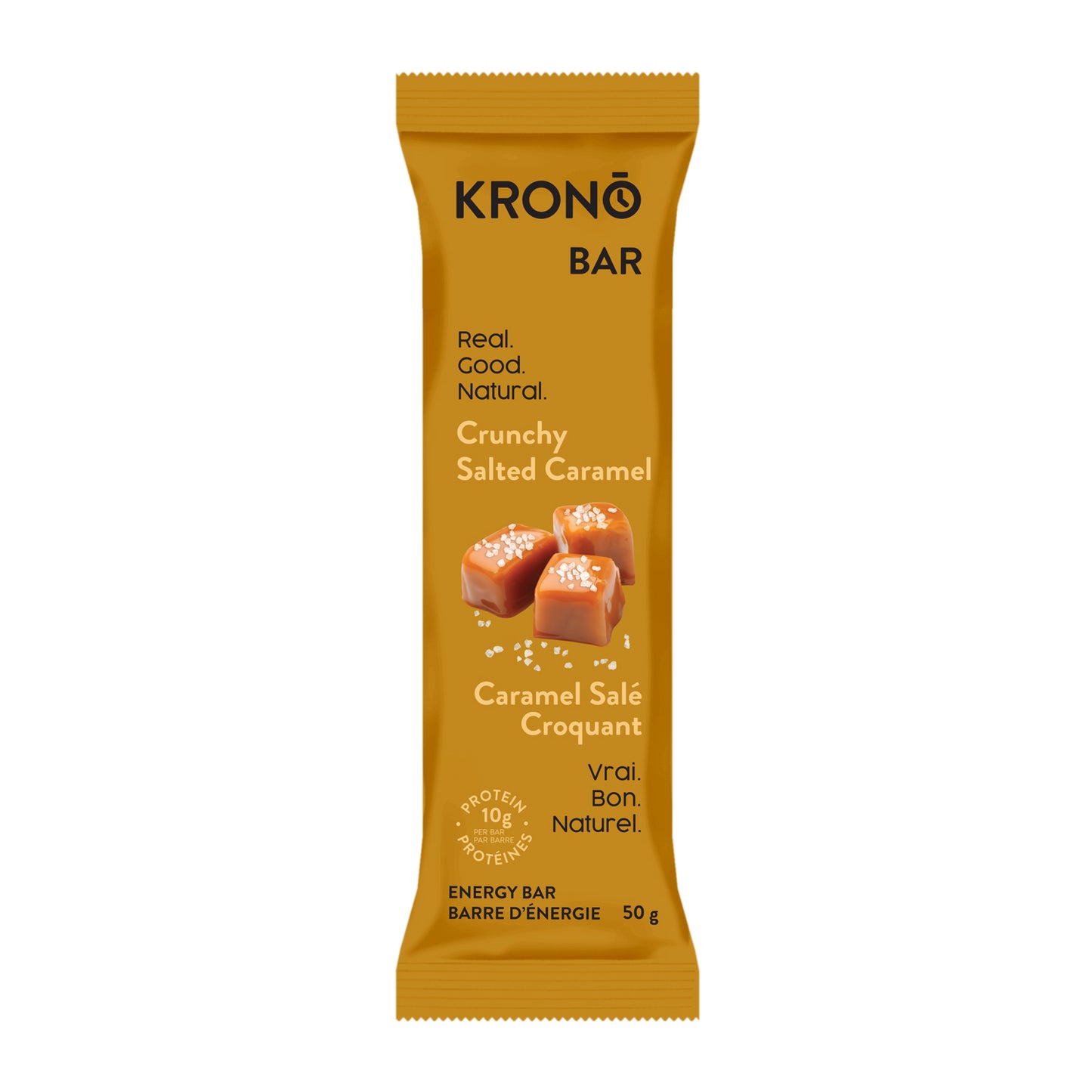 Picture of salted caramel Krono Bar on a white background