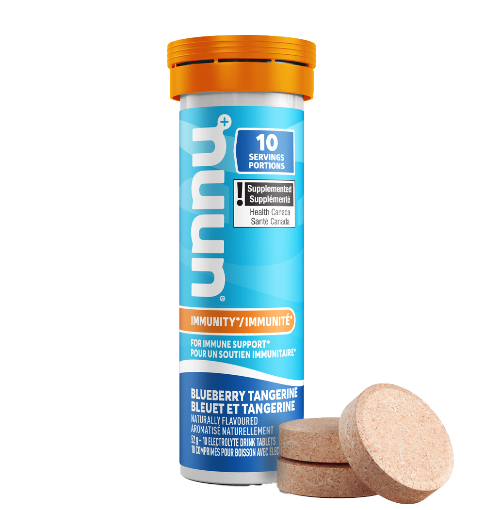 Nuun Blueberry Tangerine Supplement container with tablets on a white background