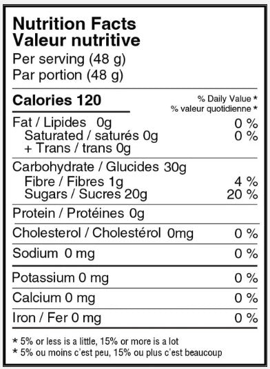 Nutrition facts label for Näak Boost Peach Tea gel packet available at Fuel Kitwith detailed calorie count and nutritional content.