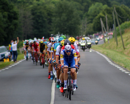 Cyclists racing on a road