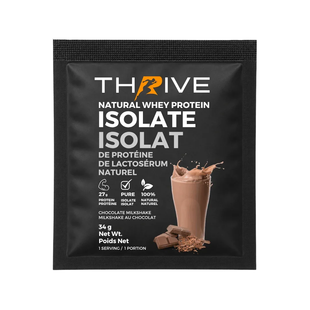 Packet of Chocolate Thrive Whey Protein Isolate Sample | Fuel Kit