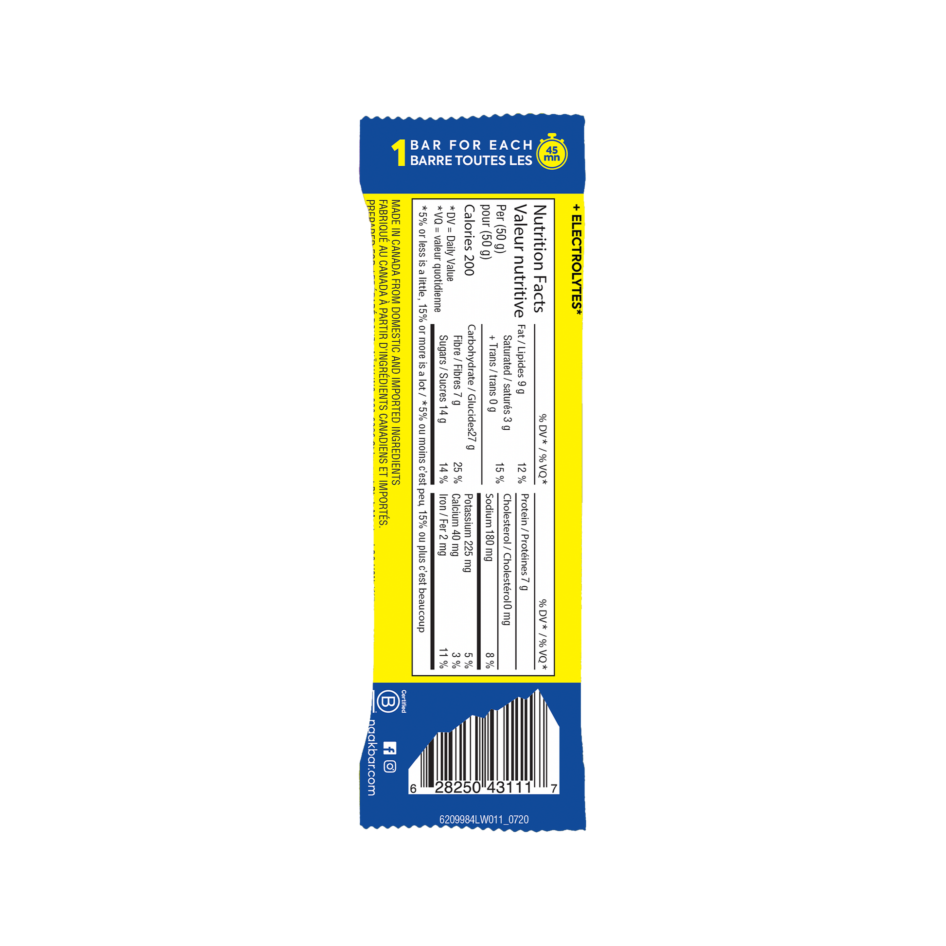 Näak Ultra Energy Peanut Butter Chocolate bar back of packaging available at Fuel Kit