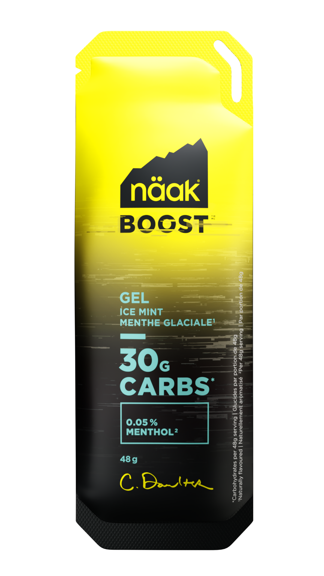 Yellow and black packaging of Näak Boost  Ice Mint gel available at Fuel Kit