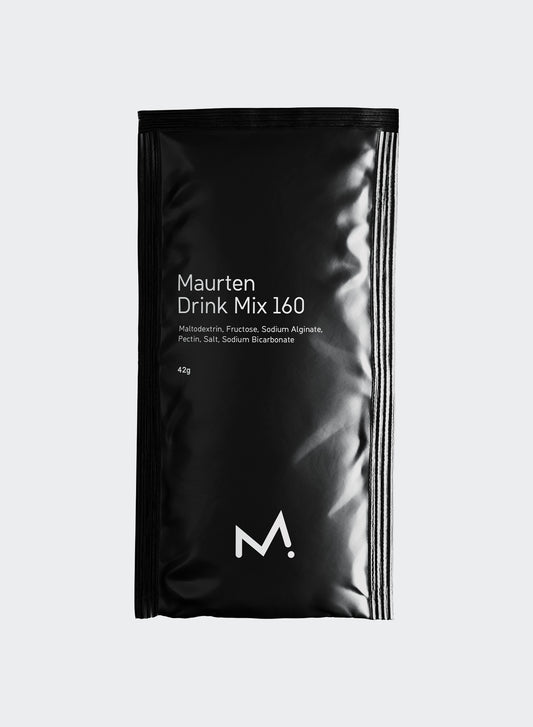 A single packet of Maurten Fuel Drink Mix 160, predominantly black in color with white text and a white 'M' logo.