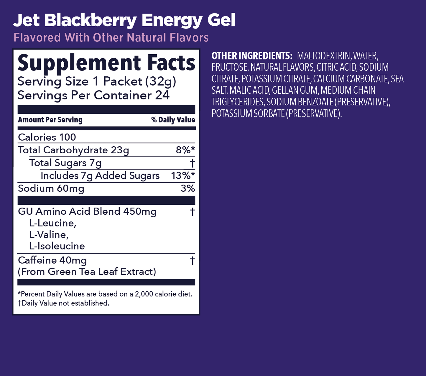 Nutrition facts for Jet Blackberry Gu Energy Gel