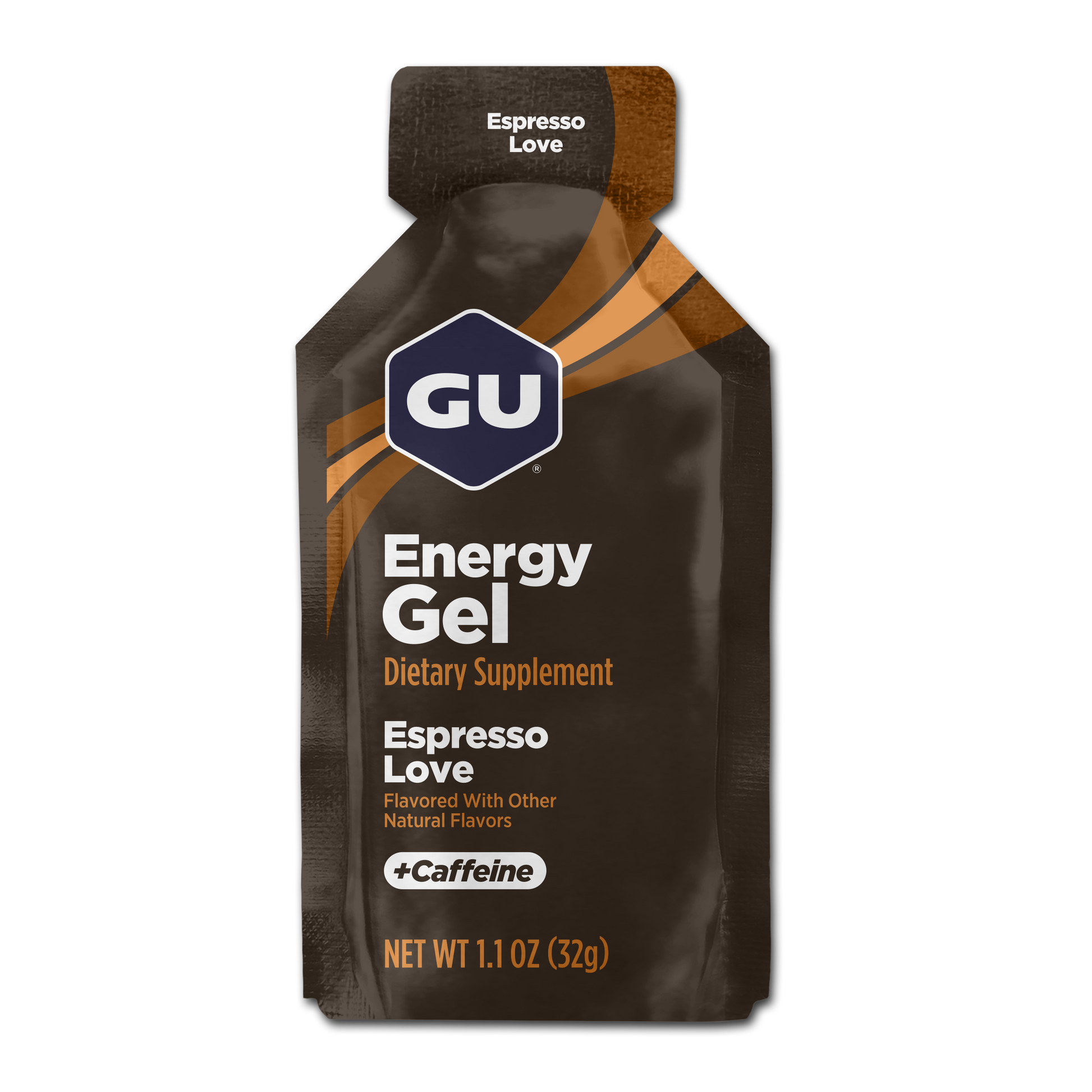 Espresso Love Gu Energy Gel packet on a white background