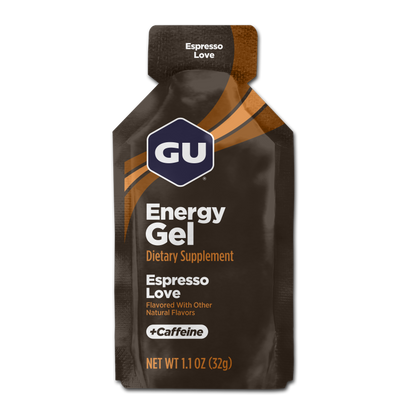 Espresso Love Gu Energy Gel packet on a white background