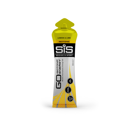 Yellow and black energy gel pack with 'Science in Sport' branding on a white background