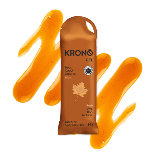 Picture of Krono Maple gel with a swirl of maple syrup in the background