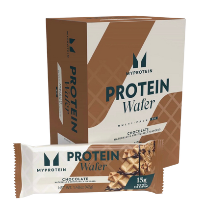 MyProtein Chocolate Protein Wafer box with a single wafer bar displayed in front available at Fuel Kit.