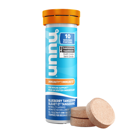 Nuun Blueberry Tangerine Supplement container with tablets on a white background