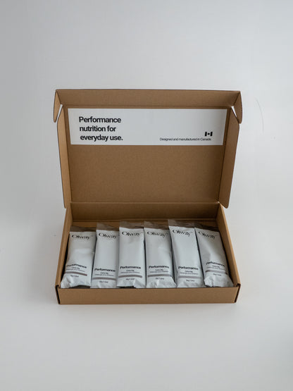 Opened Fuel Kit box showing multiple Olway Performance Drink Mix 32 g single-serve packets neatly arranged for easy portable hydration and energy
