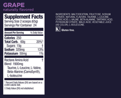 Supplement Facts for Grape flavored Gu Roctane Drink Mix