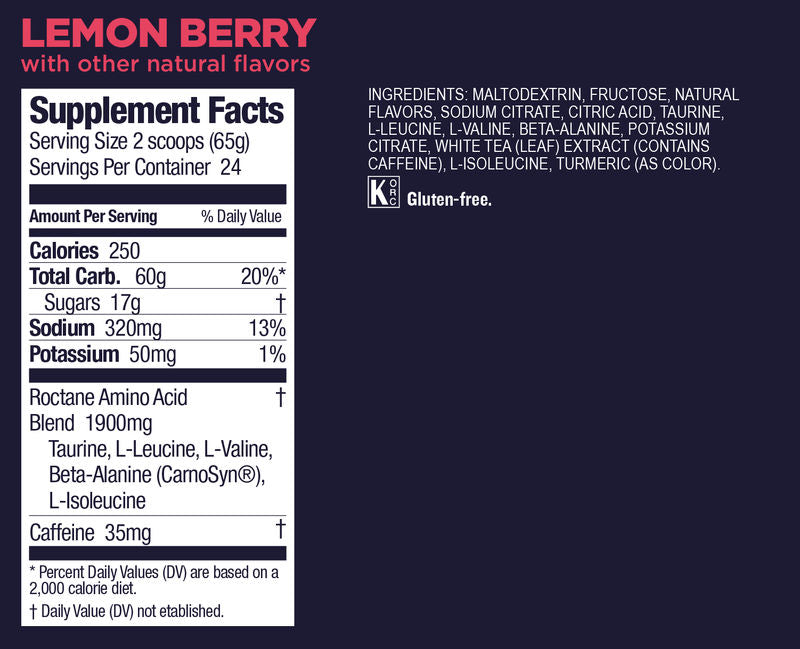 Supplement Facts for Lemon Berry flavored Gu Roctane Drink Mix