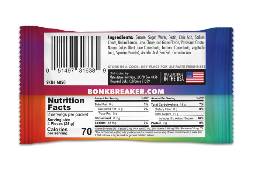Nutrition facts for Bonk Breaker Energy chews