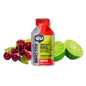 A packet of GU Roctane Energy Gel with cherries and limes depicted around it.