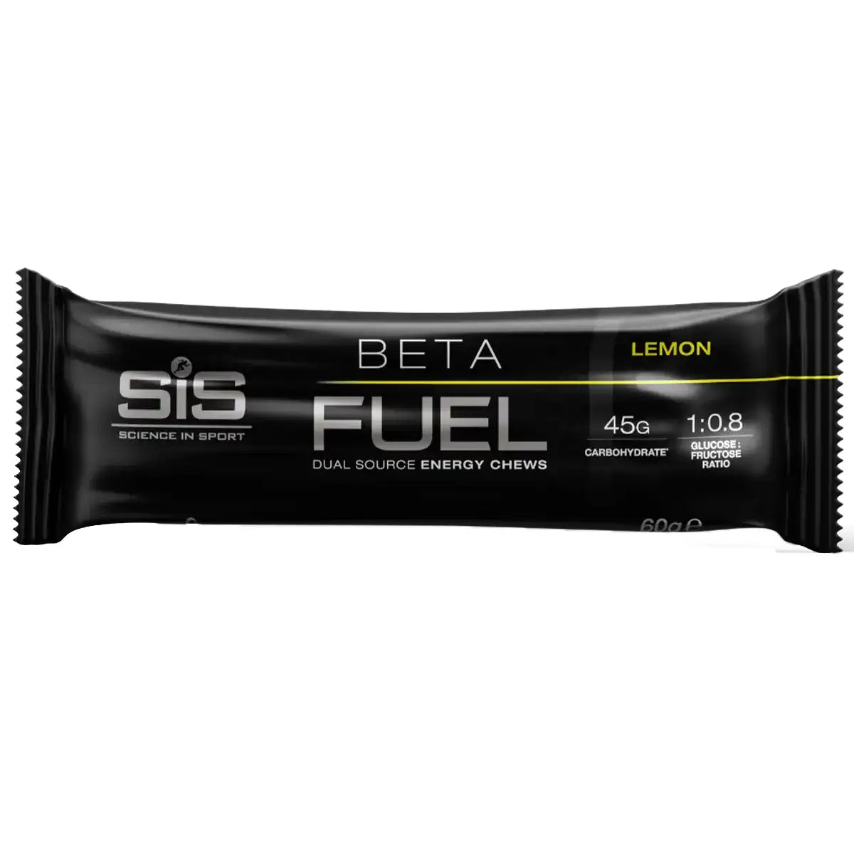 A single wrapped SIS Beta Fuel energy chew in lemon flavor, shown horizontally against a plain white background, available at Fuel Kit