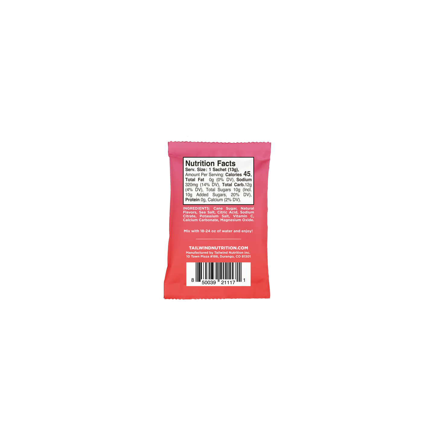 Tailwind Rapid Hydration: Single Serving, Raspberry, back of packet - Fuel Kit
