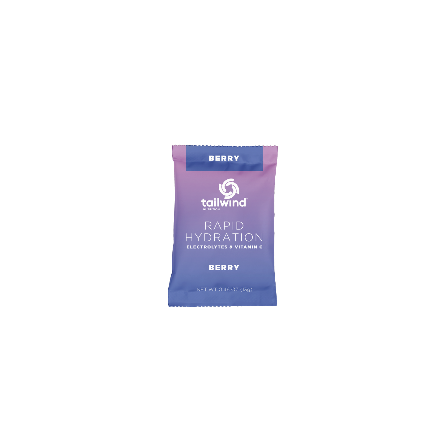 Berry flavored Tailwind Rapid Hydration individual packet on a white background