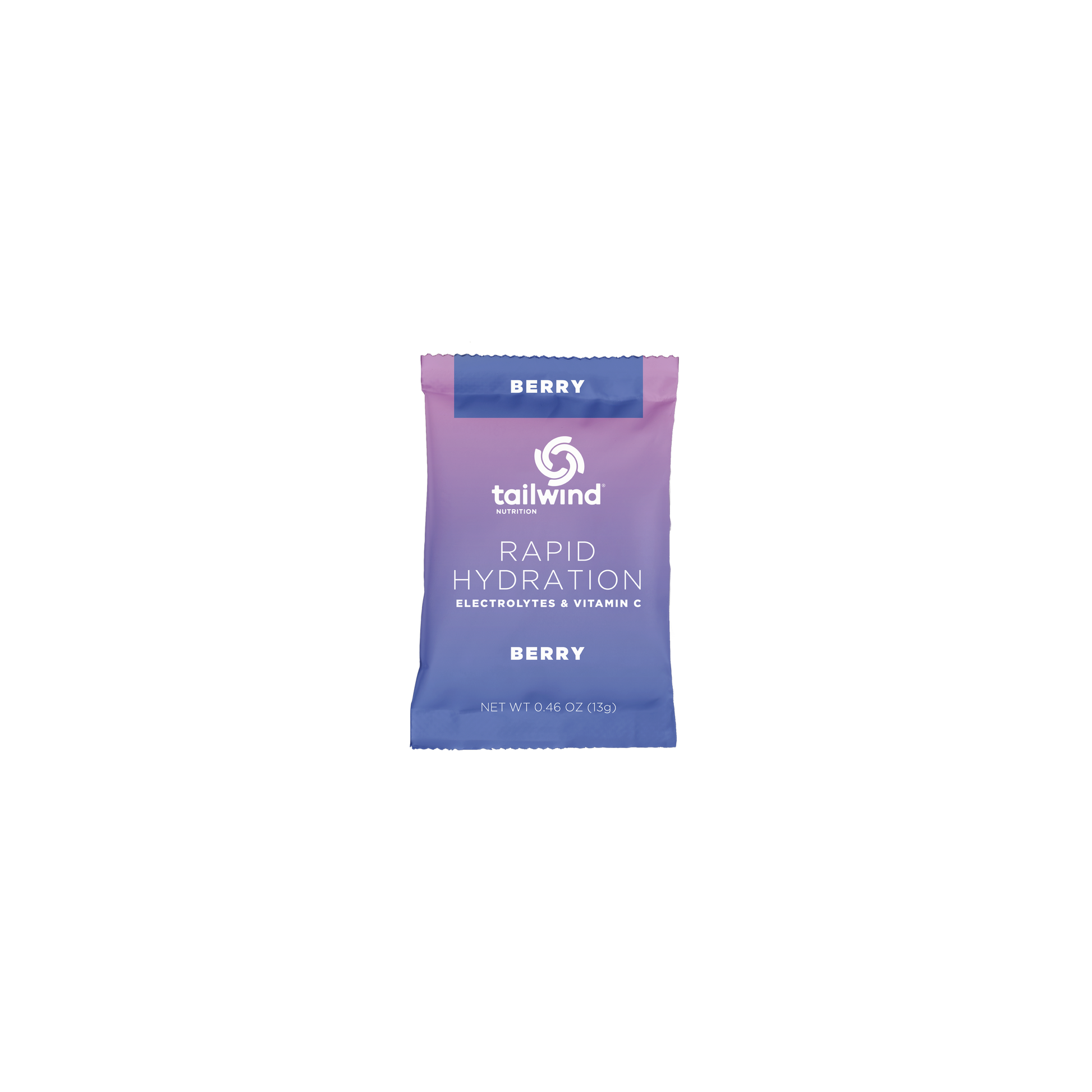 Berry flavored Tailwind Rapid Hydration individual packet on a white background