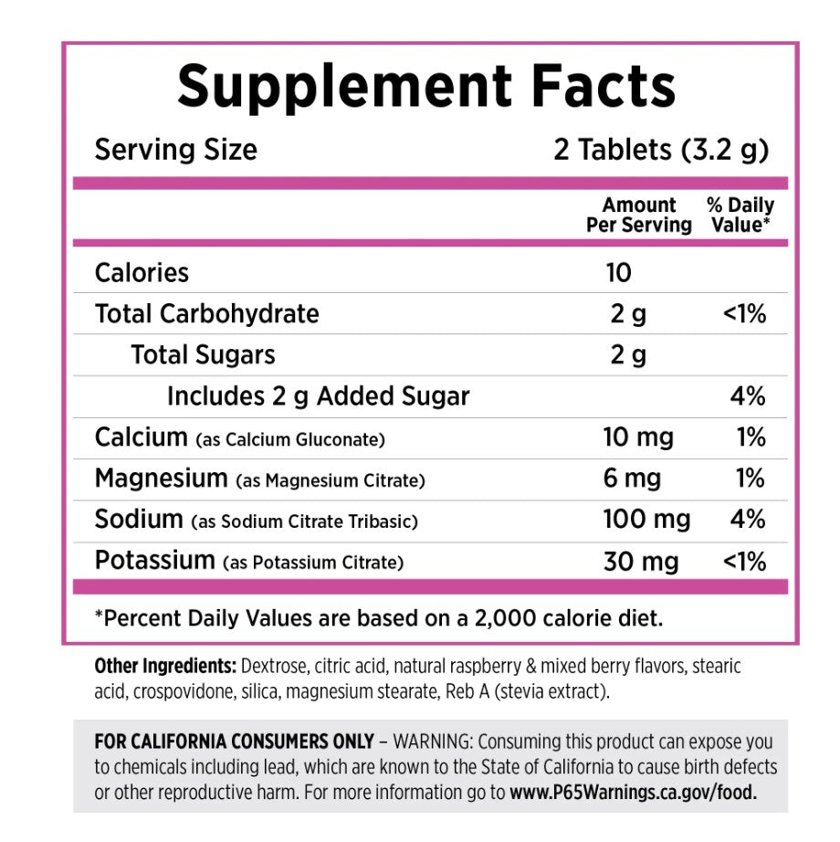 supplement facts for mixed berry SaltStick