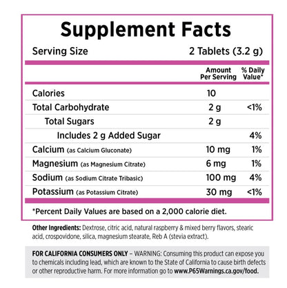 supplement facts for mixed berry SaltStick