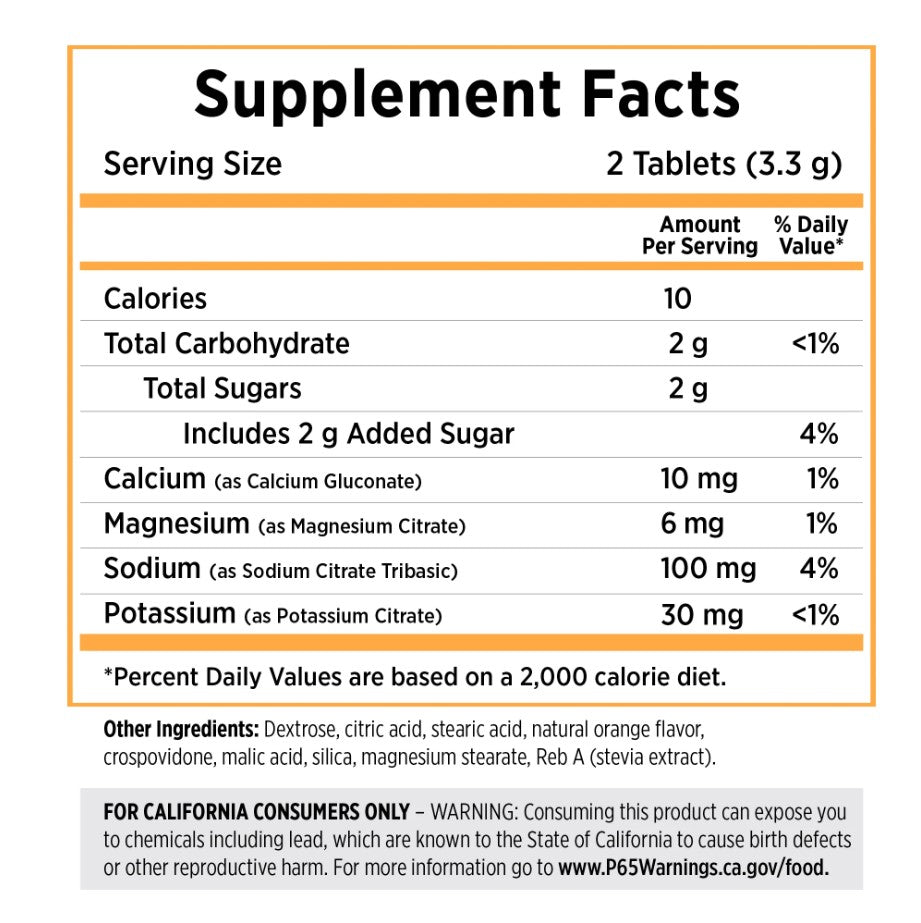 Supplement facts for Orange SaltStick