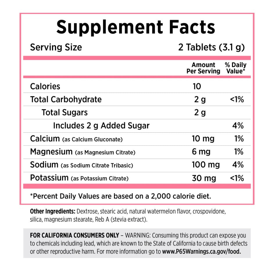 Supplement facts for Watermelon SaltStick