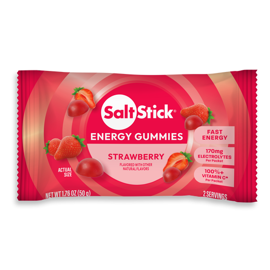 SaltStick Strawberry Energy Gummies package available at Fuel Kit