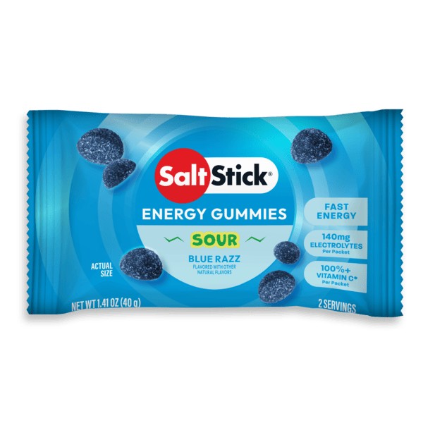 SaltStick Sour Blue Razz Energy Gummies package available at Fuel Kit