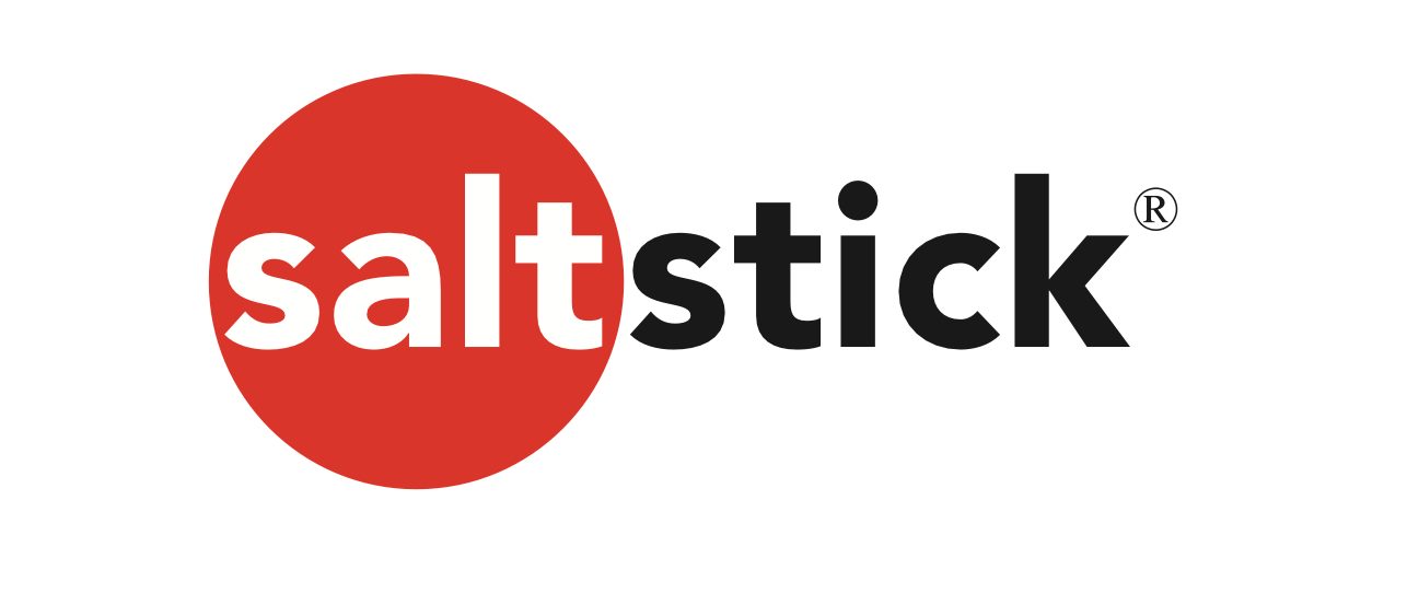 Logo with red circle and 'saltstick' text