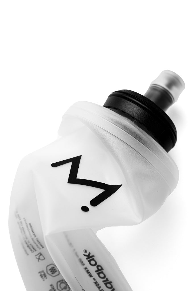 White Maurten DrinkFlask 550 ml water bottle on a white background