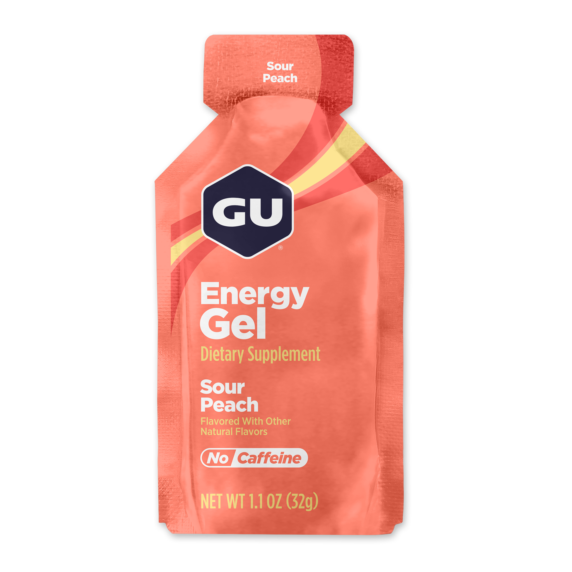 GU Energy Gel package with 'Sour Peach' flavor on a white background available at Fuel Kit