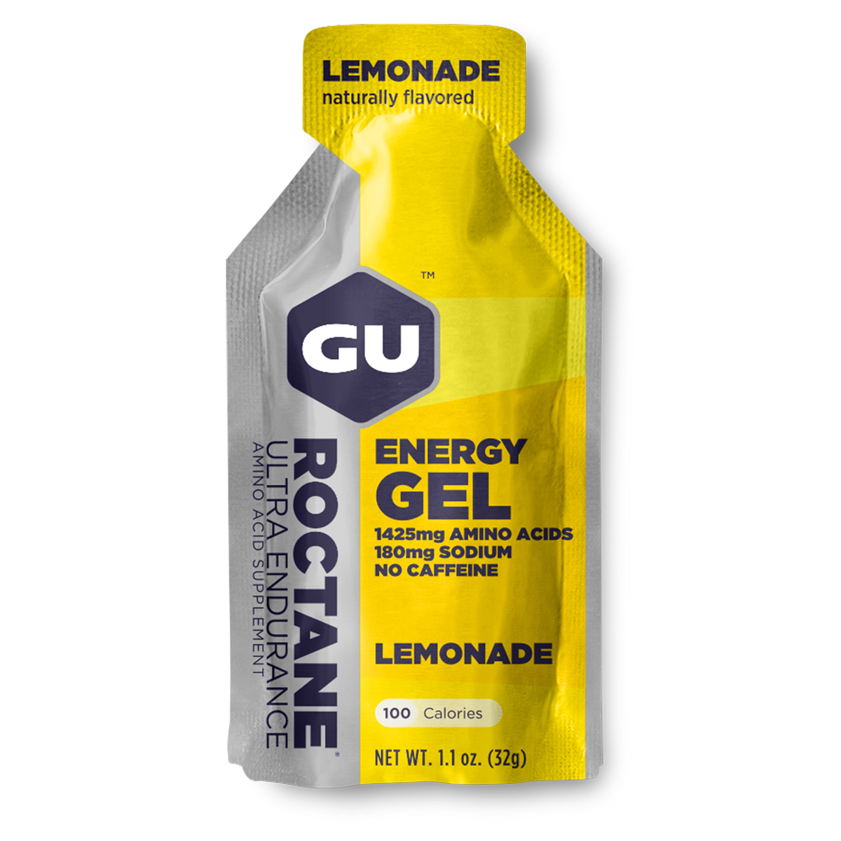 A single GU Energy Roctane Gel pouch in Lemonade flavor, available at Fuel Kit