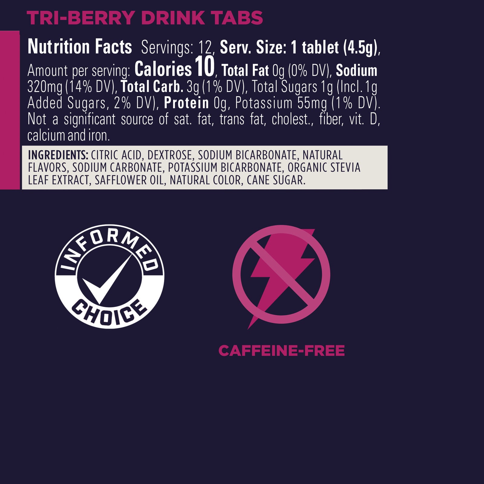 Tri-Berry Gu Drink Tab Nutrition Facts