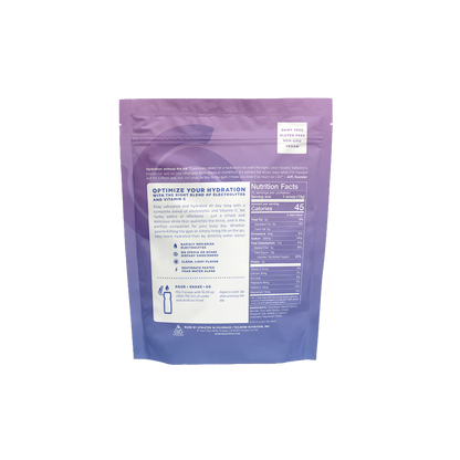 A pouch of Tailwind Rapid Hydration powder with berry flavor, back of bag nutrition facts.