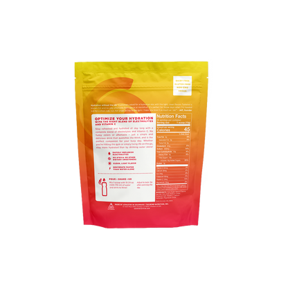 A pouch of Tailwind Rapid Hydration powder with strawberry lemonade flavor, back of bag nutrition facts.