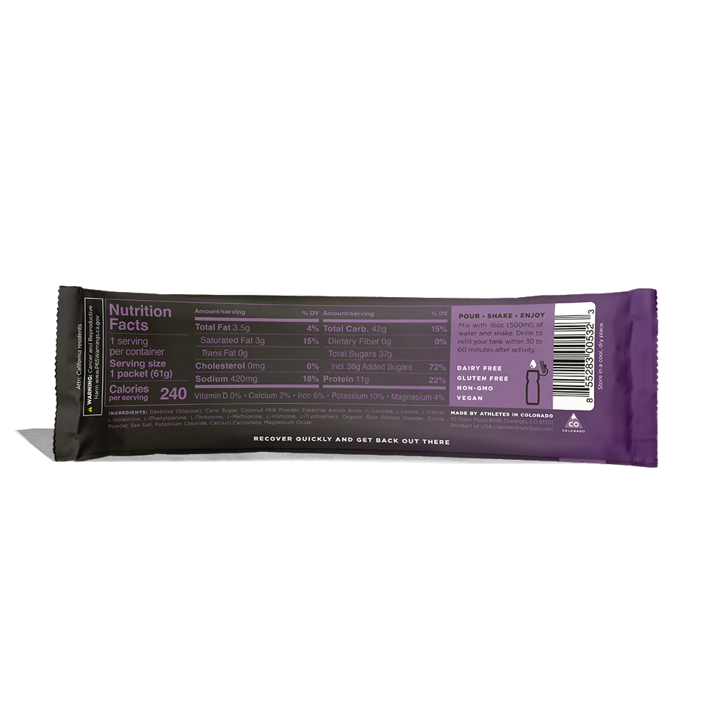 Tailwind Recovery Mix Purple package with nutrition label on a white background