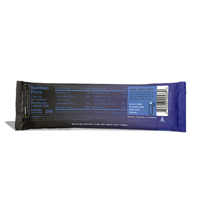 Nutrition label on Tailwind Recovery Mix packaging with a white background
