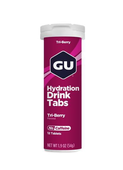 GU Hydration Drink Tabs Tri-Berry canister on a white background available at Fuel Kit