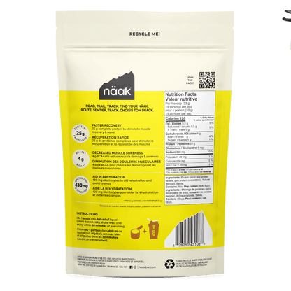 Näak Ultra Recovery Protein Powder: Vanilla back of package- available at Fuel Kit