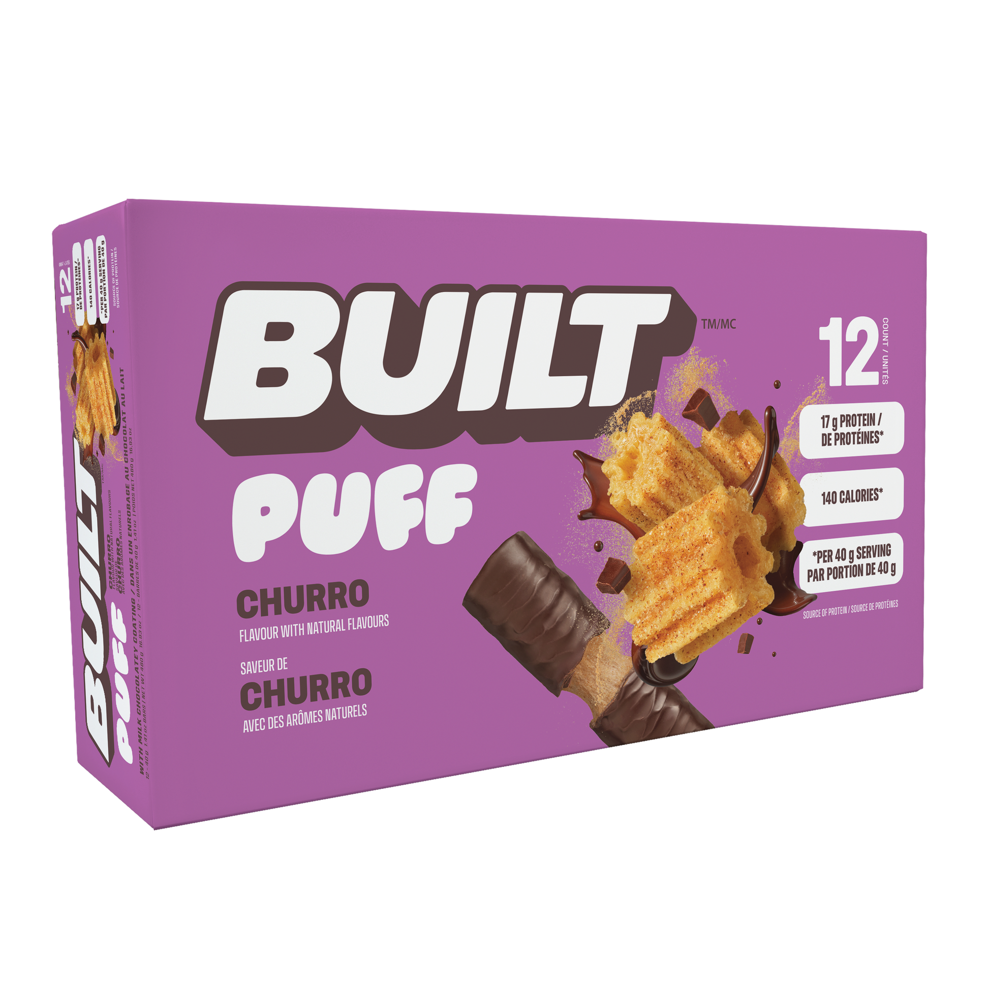 Built Bar Puff Churro box of 12 | available at Fuel Kit