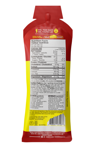 Näak Ultra Energy Gel back of package in Salted Maple available at Fuel Kit